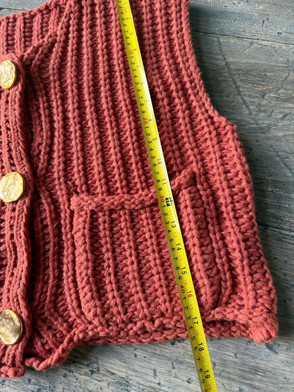 Handknit Button-Front Vest - Rust - Picture 8 of 9